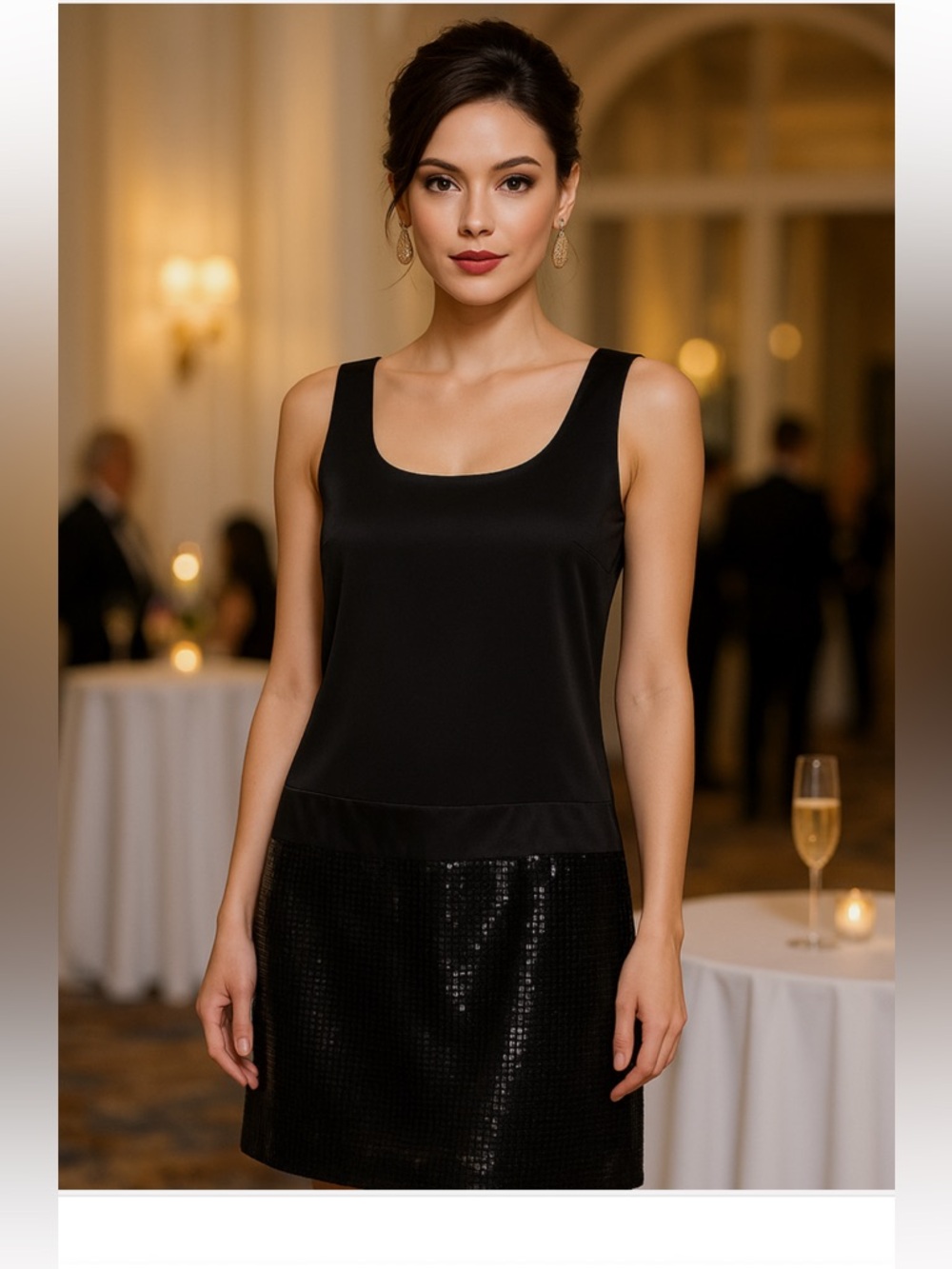 Ann Taylor Loft mini dress Retro Black Sequined Shift Size 2 exc condition